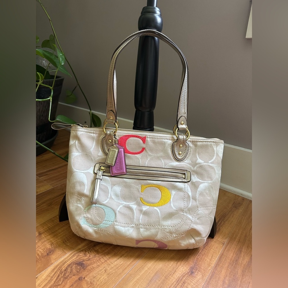Coach Cream and Multicolor Shoulder Bag